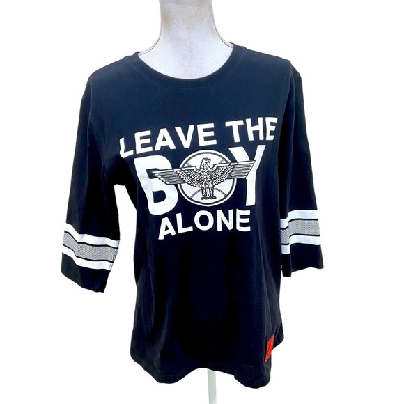 Boy London black/white 100% cotton 3/4 tee “Leave the boy alone” size medium - Picture 1 of 7